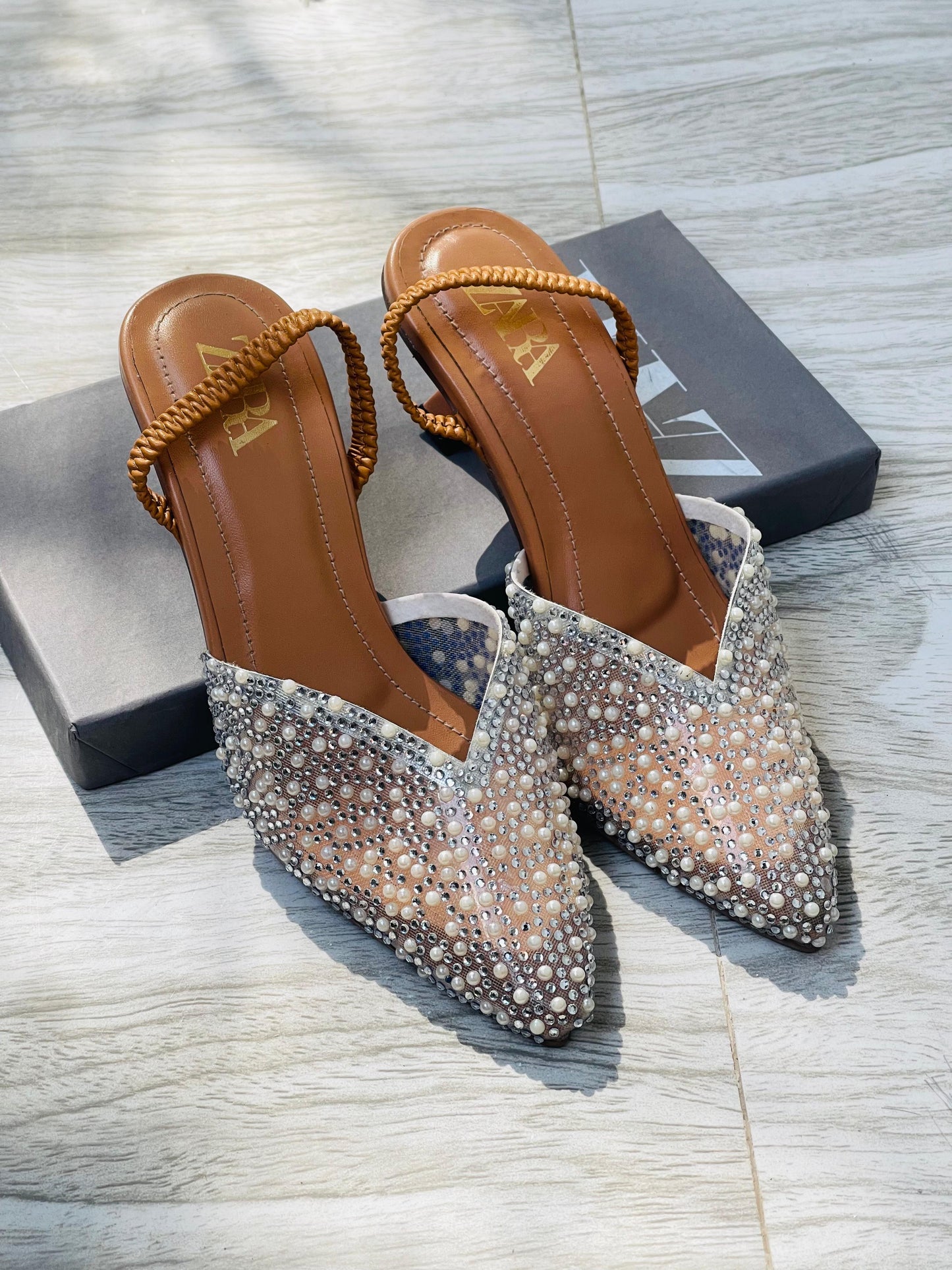 Zara Pearl Heels with Box