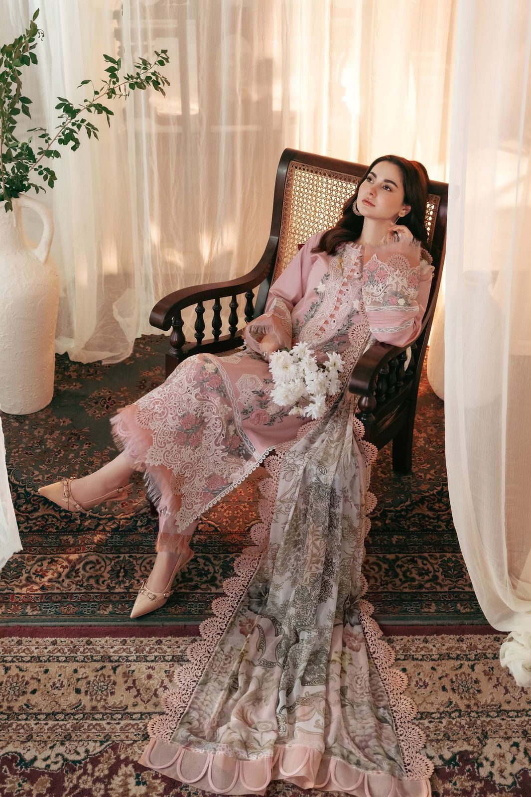 Luxury Eid Hania Amir Lawn Heavy Embroidered Work & Patches with ReadyMade Dupatta