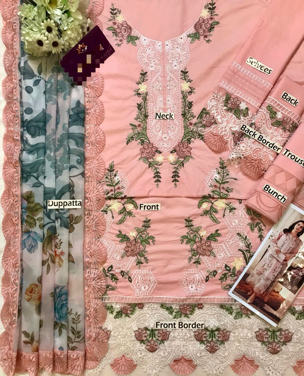 Luxury Eid Hania Amir Lawn Heavy Embroidered Work & Patches with ReadyMade Dupatta