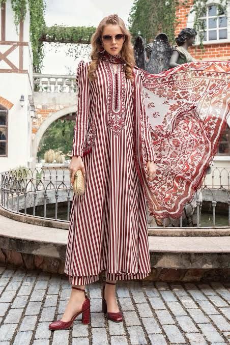 Luxury Lawn Red Line Maria B Heavy EMB Patches with Original Packaging