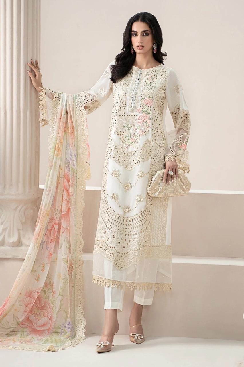 Luxury Embroidered White Lawn Chicken Kari 3PC Dress - Maria.B