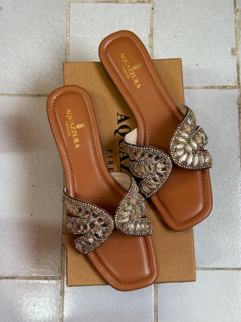 AquaZura Crystal-Embellished Flats with Box - 2 Colors