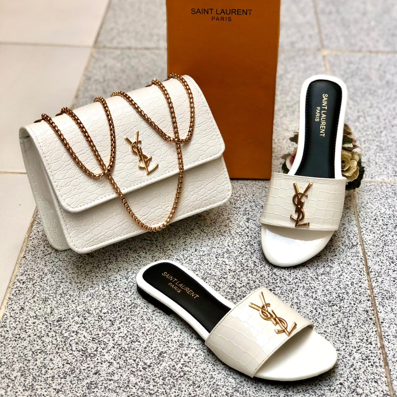 YSL Flat Sandals & Bag Bundle with Box