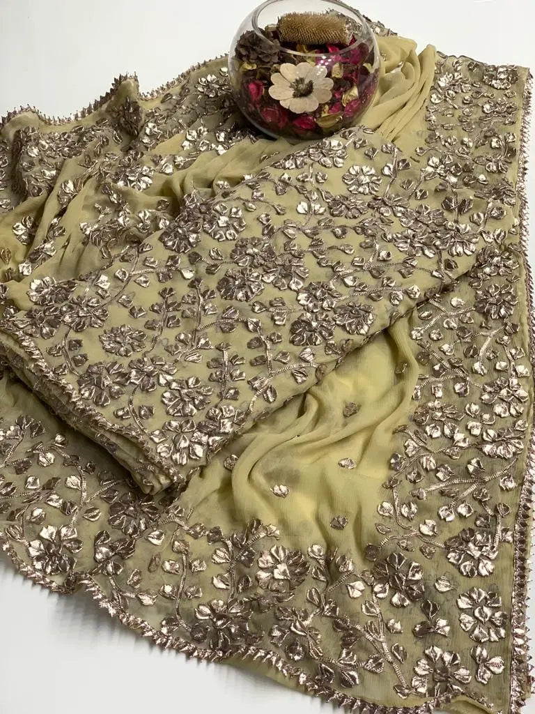 Pure Chiffon Handmade Gota Work with heavy Handmade Dupatta 3pc Kashesh Beauty