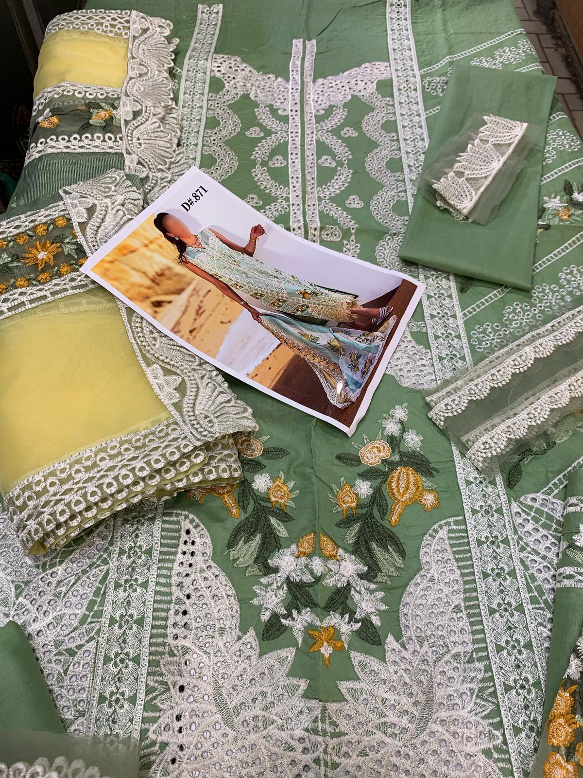 Luxury Eid Lawn Heavy Embroidered Cutwork with Chickenkari 3PC Dress Heavy Border Dupatta