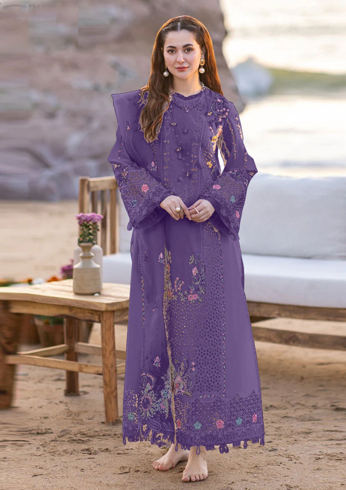 Luxury Hania Amir 3D Embroidery Patches with Ready Made Dupatta
