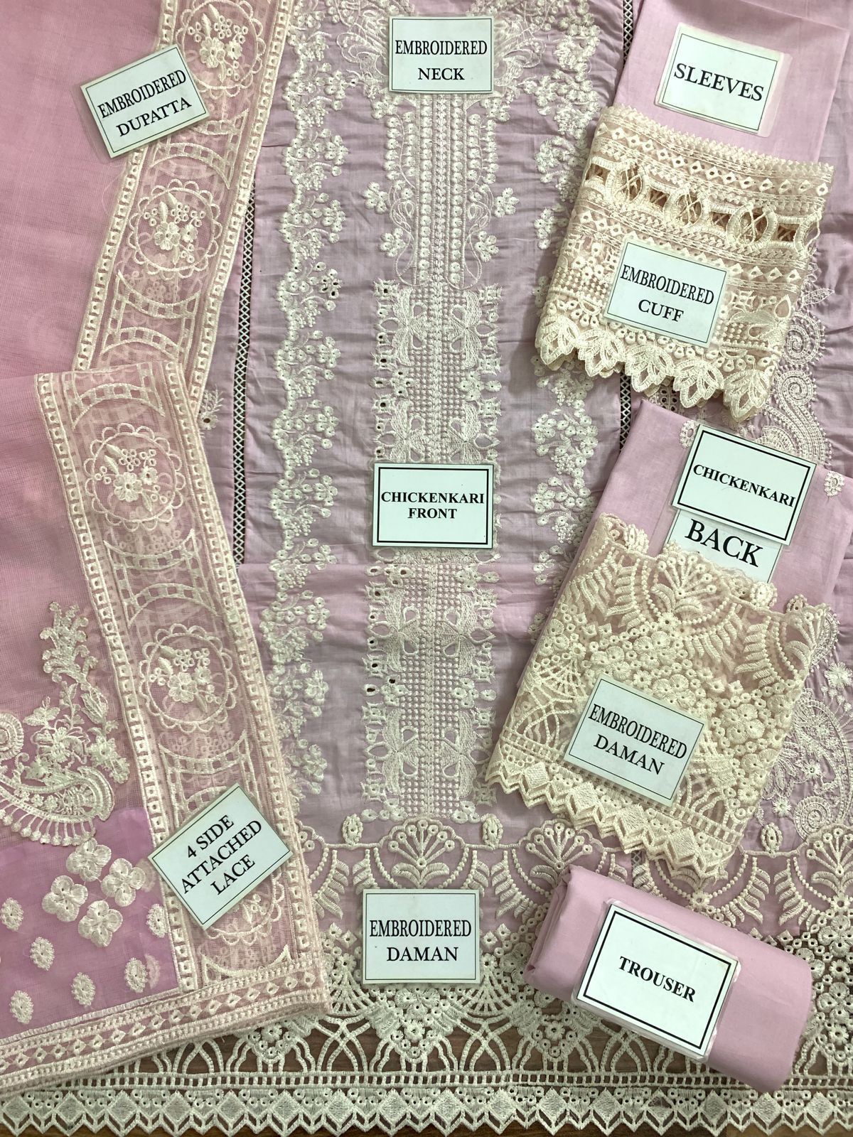 Hania Amir Luxury Lawn Chicken Kari with Heavy EMB & Tassels and 4 Sided Dupatta
