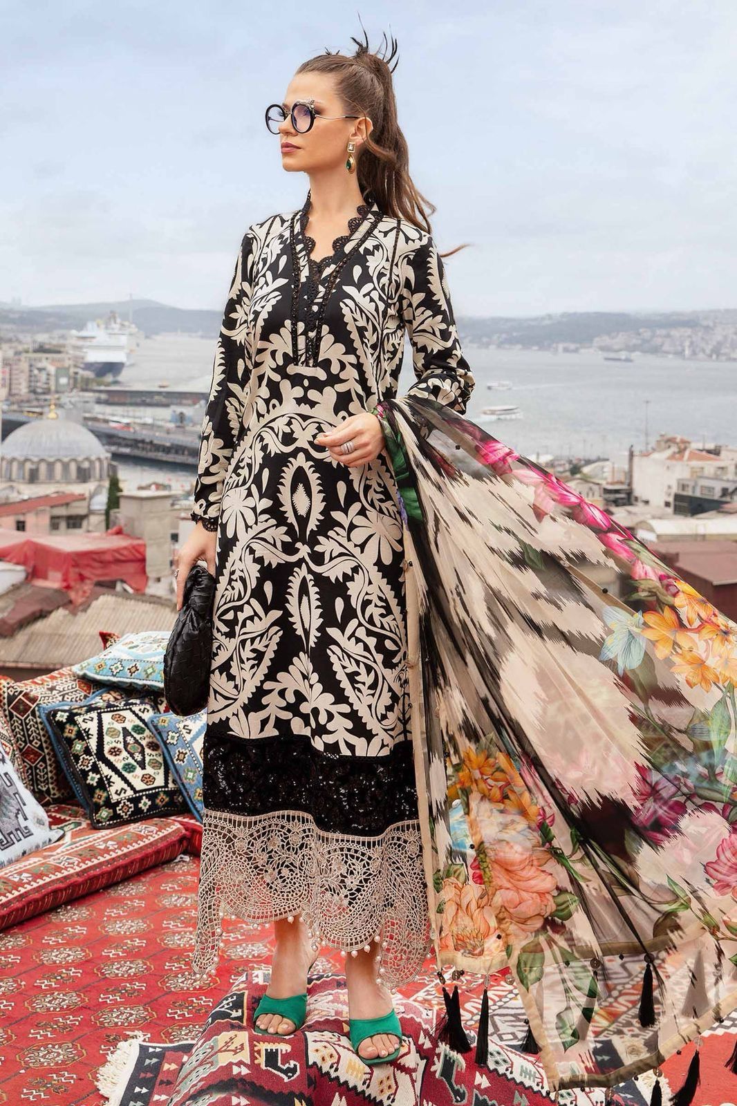 Luxury Lawn Embroidered with Heavy Patches & Tassels & Pure Chiffon Dupatta