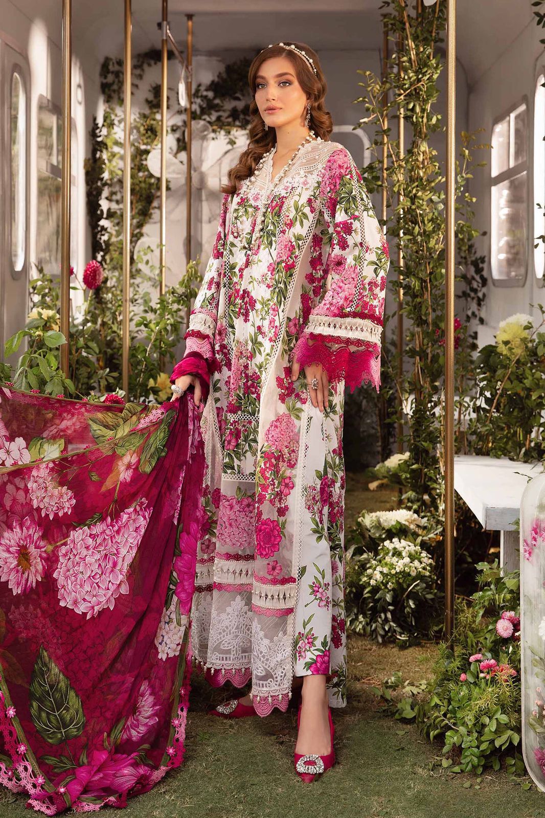 Luxury Lawn with Embroidered Patches & Tassels 3PC Dress