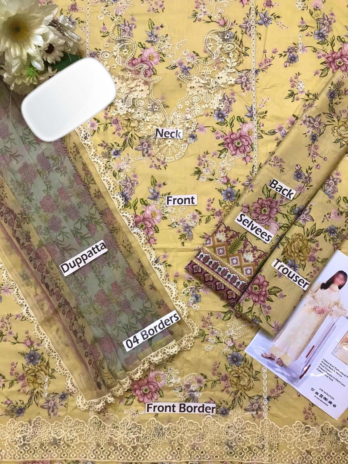 Summer Lawn Embroidered ChickenKari with EMB Front & Back Patches 3PC Dress