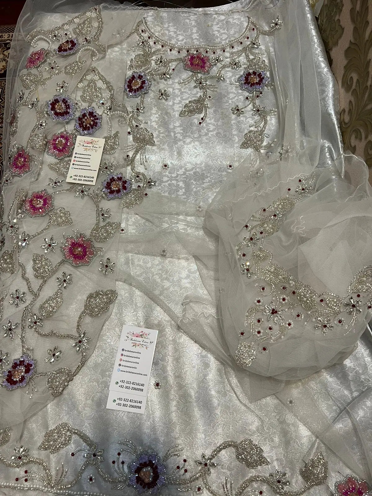 Bridalwear Hand-Crafted Addawork 3D Crafted Flowers 4pc Pakistani Dress - Customizable My Store