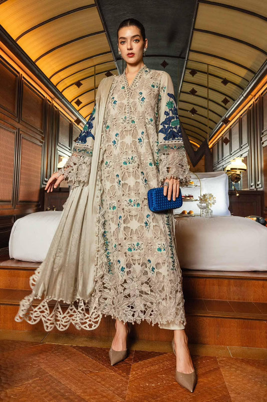 Luxury Embroidered Lawn with Heavy Patches & Ready-made Dupatta 3PC - Maria.B