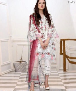 Pure Lawn Heavy Embroidered & Chickenkari 3pc with Embroidered Patches & Dupatta