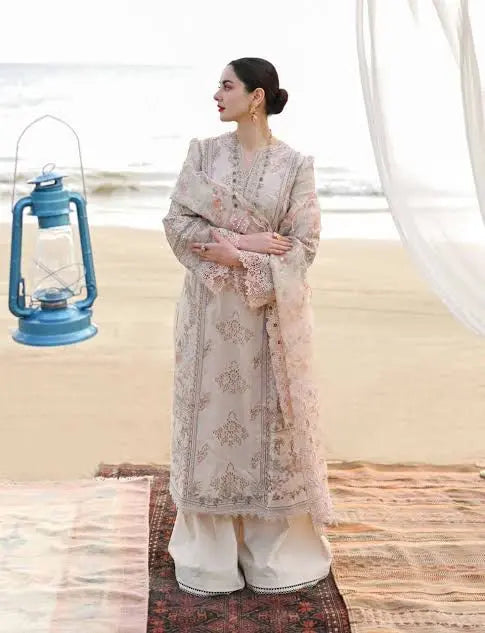 Pure Heavy Embroidered & Chickenkari Lawn with Cutwork Border Patches Kashesh Beauty