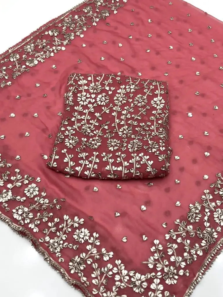 Pure Chiffon Handmade Gota Work with heavy Handmade Dupatta 3pc Kashesh Beauty