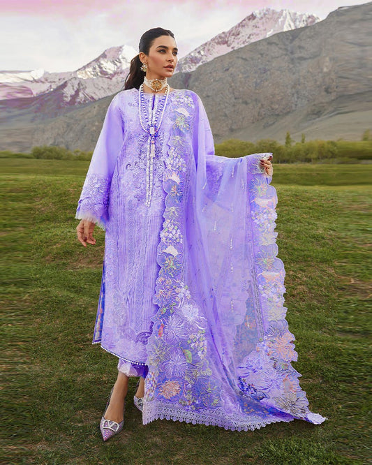 Luxury Lawn Purple Rose Color Heavy Embroidered 3PC with Cutwork Patches