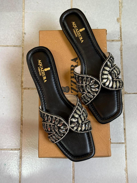 AquaZura Crystal-Embellished Flats with Box - 2 Colors
