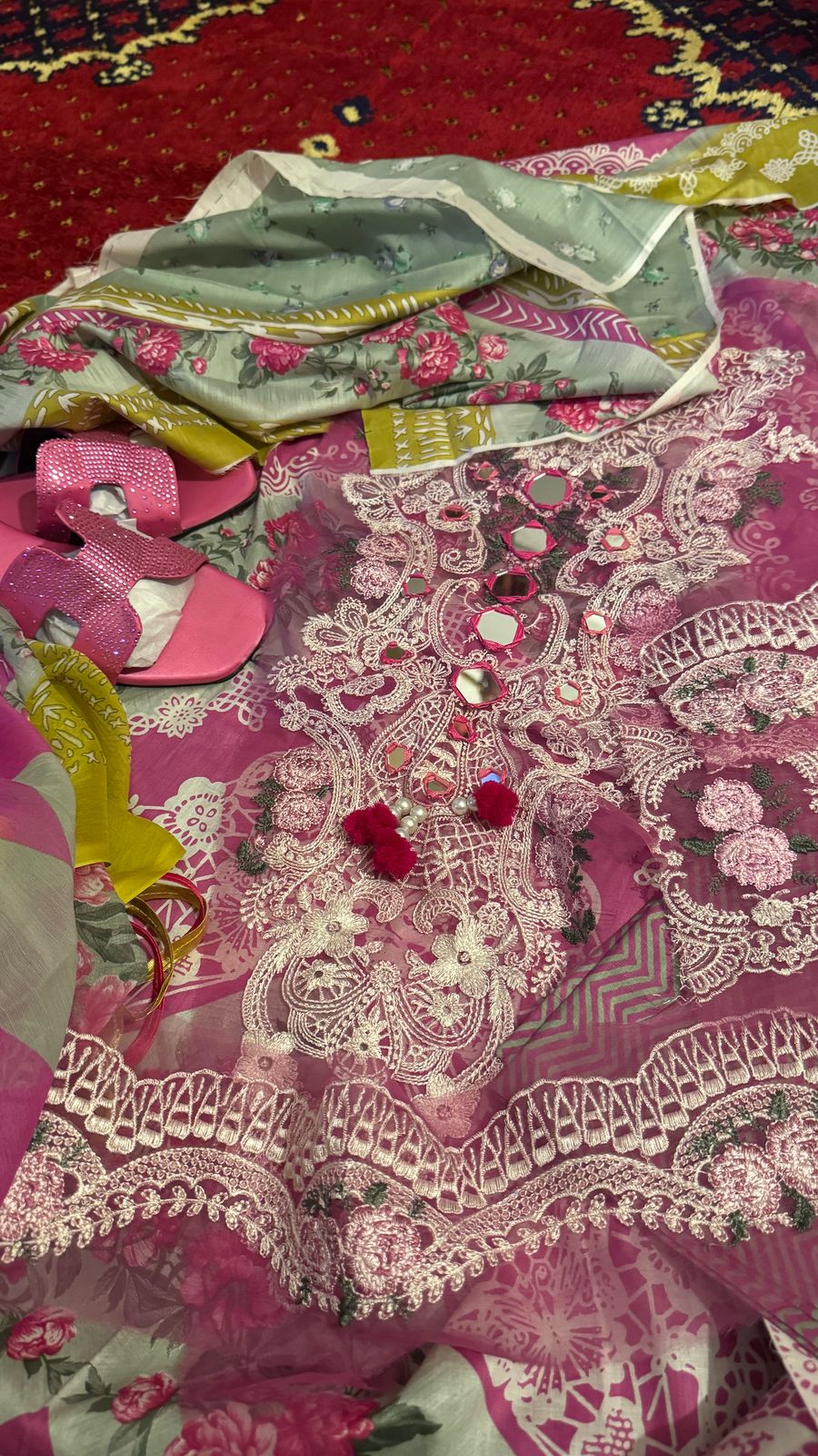 Luxury Heavy Embroidered Hand Crafted Patches Ready Made Dupatta 3PC Dress