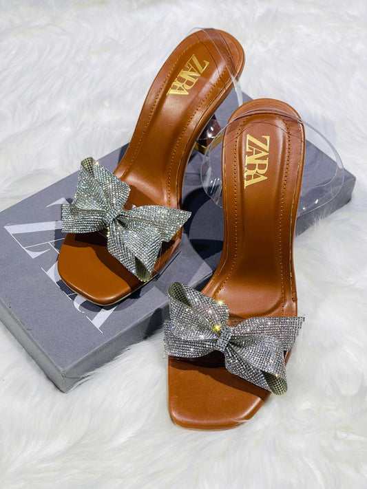 Imported Zara Tie Bow Transparent Heels with Box
